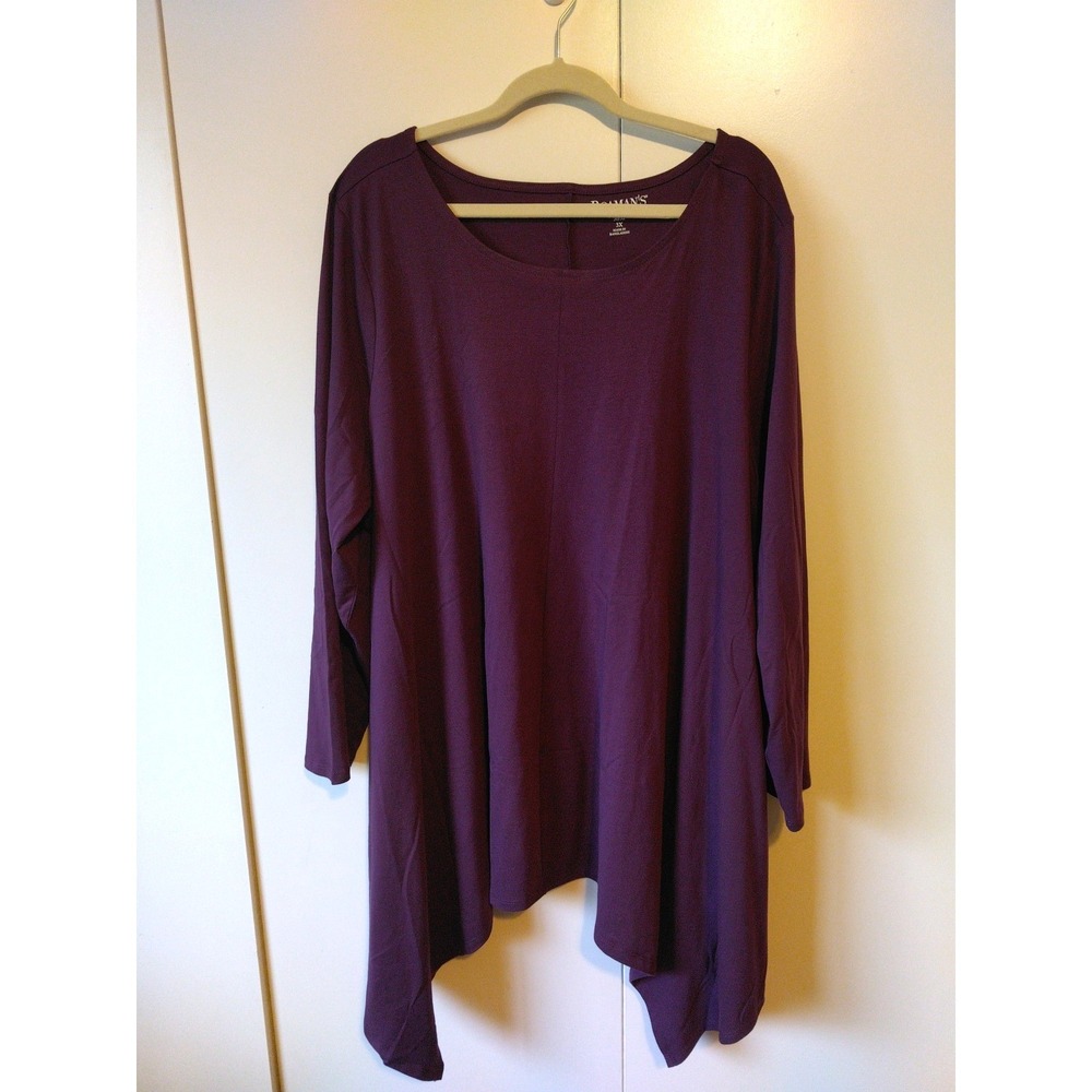 Roaman's Womens Flowy Swing Tunic Top Plus Size 3x 30/32 Purple Shark Bite Hem
